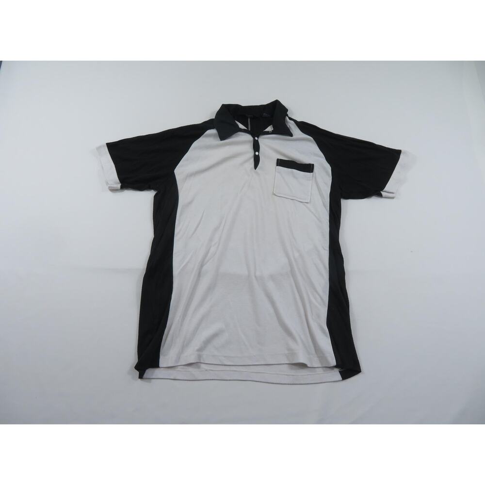 Windbreaker Pocket Polo Shirt, Snap-Up, White Black Sz XL 1980s